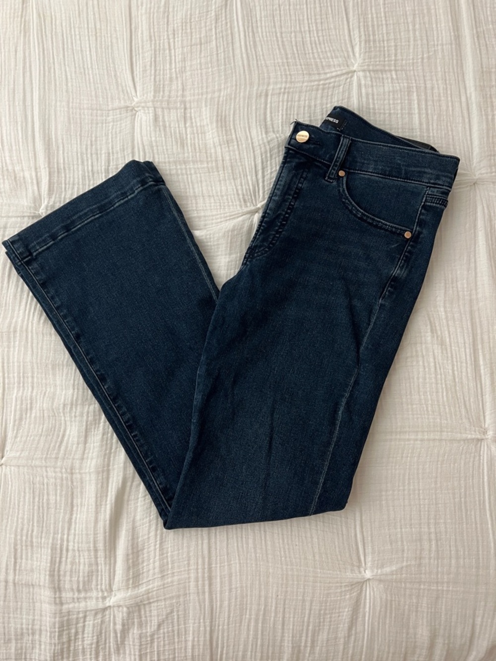 Express Women's Jeans Dark Blue Wash Mid Rise Boot Cut Size 8 Short